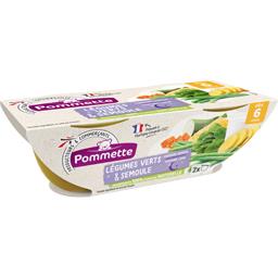Légumes verts, semoule, aliment pour bébé dès 6 mois Légumes verts, semoule, aliment pour bébé dès 6 mois,POMMETTE,les 2 bols de 200g
