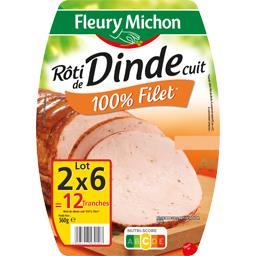 Fleury Michon Rôti de dinde cuit 100% filet le lot de 2 barquettes de 12 tranches - 360 g