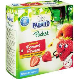 Compotes pomme fraise et pomme, allégées en sucre Compotes pomme fraise et pomme, allégées en sucre,SOLAYA,les 4 gourdes de 90g