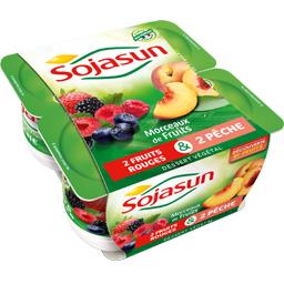 Sojasun Dessert végétal morceaux de fruits rouges/pêche les 4 pots de 100 g