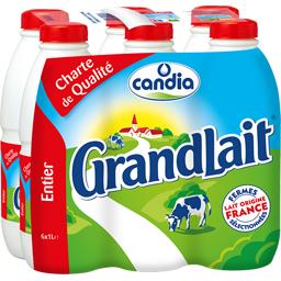 Lait entier Pleine Saveur - Grandlait Lait entier Pleine Saveur - Grandlait,CANDIA,les 6 bouteilles de 1 l