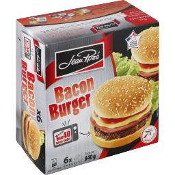 Bacon burgers, pain rond au sésame garni de viande hachée cuite, de sauce, de cheddar fondu et de bacon, x6, la boîte Bacon burgers, pain rond au sésame garni de viande hachée cuite, de sauce, de cheddar fondu et de bacon, x6, la boîte,CLAUDE LEGER,