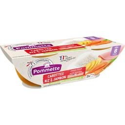 Carottes, riz et jambon, aliment pour bébé dès 8 mois Carottes, riz et jambon, aliment pour bébé dès 8 mois,POMMETTE,les 2 bols de 200g